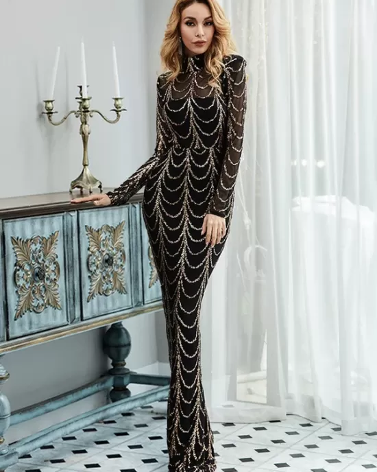 Evening Wrap Striped Embroidered Dress