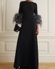 Elegant Simple Black And White Feather Long Sleeve Party Dress