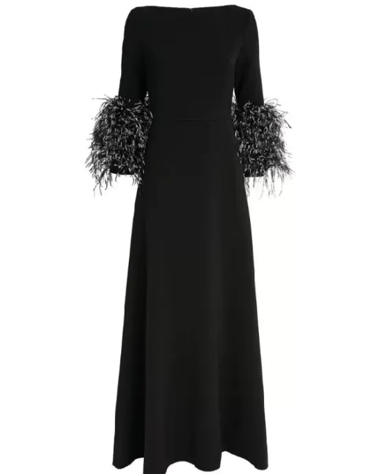 Elegant Simple Black And White Feather Long Sleeve Party Dress