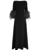 Elegant Simple Black And White Feather Long Sleeve Party Dress