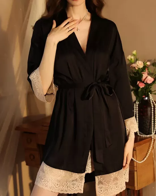 Breathable Flexible Smooth Split-Joint Long Sleeves Loose Deep V-Neck Robes