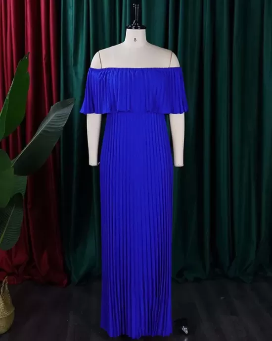 Wrap Pleated Solid Color Off-The-Shoulder Evening Dresses