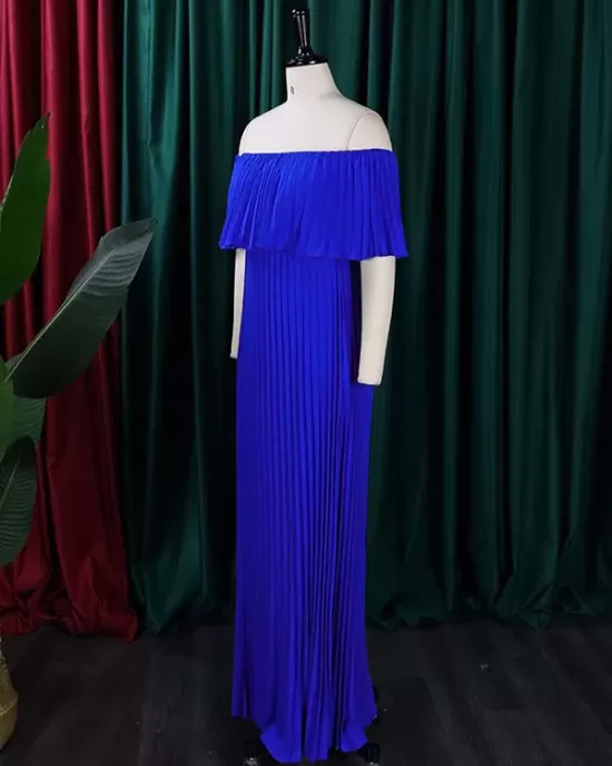 Wrap Pleated Solid Color Off-The-Shoulder Evening Dresses