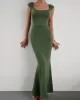 Solid Color High Waisted Mermaid Square-Neck Maxi Dresses