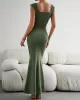 Solid Color High Waisted Mermaid Square-Neck Maxi Dresses