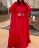 Solid Color Flared Sleeves Long Sleeves High-neck Maxi Dresses