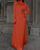 Solid Color Flared Sleeves Long Sleeves High-neck Maxi Dresses