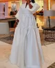 High Waisted Puff Sleeves Falbala Solid Color V-Neck Maxi Dresses