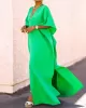 Batwing Sleeves Loose Solid Color Split-Side V-Neck Maxi Dresses