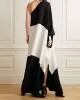 Batwing Sleeves Contrast Color Split-Side One-Shoulder Maxi Dresses