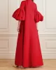 Loose Flower Shape Solid Color Stand Collar Lantern Sleeves Maxi Dresses