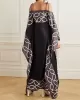 Bandage Contrast Color Printed Loose Spaghetti-Neck Maxi Dresses