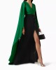 Batwing Sleeves Bandage Contrast Color Split-Front Zipper V-Neck Evening Dresses