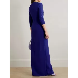 Asymmetric Pleated Solid Color Split-side Zipper Long Sleeves Skinny Maxi Dresses Evening Dresses