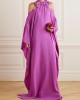 Bow-Embellished Hollow Solid Color Batwing Sleeves Loose Cold Shoulder Maxi Dresses