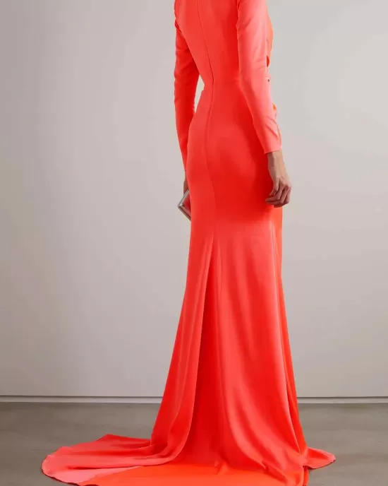 Long Sleeves Skinny Solid Color Tasseled Zipper V-Neck Maxi Evening Dresses