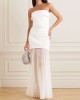 Bandeau Sleeveless Belted Pleated Solid Color Split-Joint Zipper Tube Evening Dresses Maxi Dresses