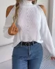 Solid Color Split-Joint Long Sleeves Loose Cold Shoulder Sweater Tops