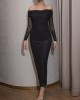 Pleated See-Through Sequined Solid Color Split-back Split-Joint Long Sleeves Skinny Tube Evening Dresses