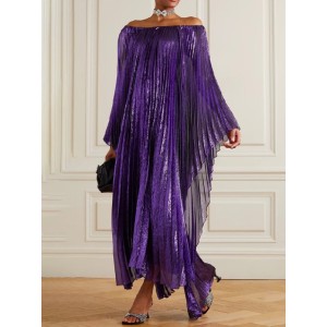 Batwing Sleeves Pleated Off-the-shoulder Maxi Dresses