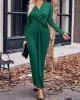 Bowknot Solid Color Bodycon Long Sleeves V-neck Maxi Dresses