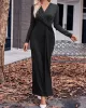 Bowknot Solid Color Bodycon Long Sleeves V-neck Maxi Dresses