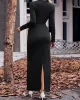 Bowknot Solid Color Bodycon Long Sleeves V-neck Maxi Dresses