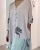 Long Sleeves Buttoned Contrast Color Flower&Leaves Print Muslim V-Neck Maxi Dress