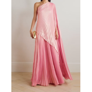 Loose Asymmetric Pleated One-Shoulder Maxi Dresses