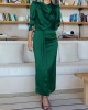 Pleated Solid Color Split-Front A-Line High Waisted Mock Neck Maxi Dresses