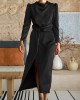 Pleated Solid Color Split-Front A-Line High Waisted Mock Neck Maxi Dresses