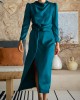 Pleated Solid Color Split-Front A-Line High Waisted Mock Neck Maxi Dresses