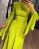 Ruffle Sleeves Skinny Belted Solid Color Round-Neck Maxi Dresses