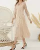 Gauze Pockets See-Through Sequined Split-Joint Long Sleeves Loose V-Neck Midi Dresses Evening Dresses