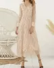 Gauze Pockets See-Through Sequined Split-Joint Long Sleeves Loose V-Neck Midi Dresses Evening Dresses