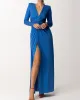 Long Sleeves Solid Color V-Neck Evening Maxi Dresses