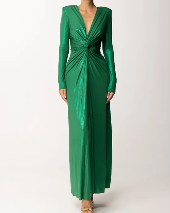 Long Sleeves Solid Color V-Neck Evening Maxi Dresses