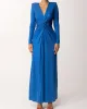 Long Sleeves Solid Color V-Neck Evening Maxi Dresses