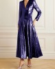 Sequined Solid Color A-line Long Sleeves V-neck Maxi Dresses