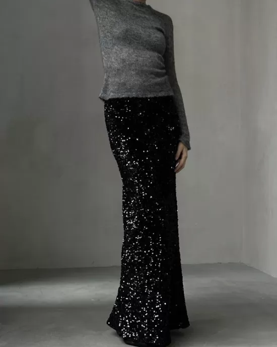 Sequined Split-Joint H-Line Loose Skirts