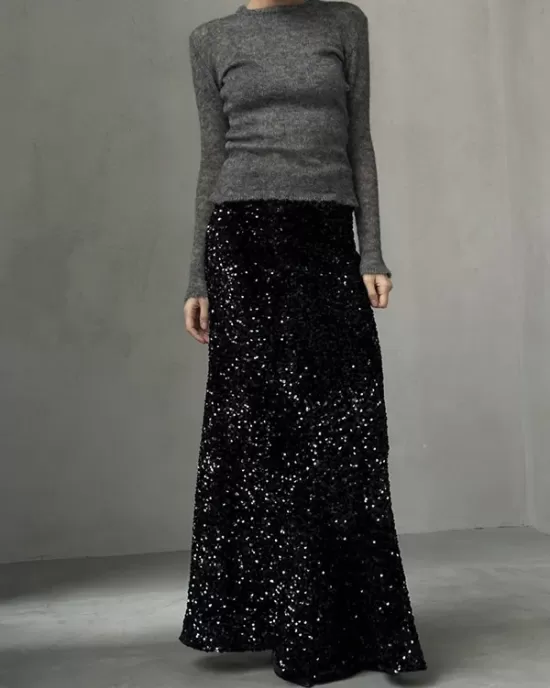 Sequined Split-Joint H-Line Loose Skirts