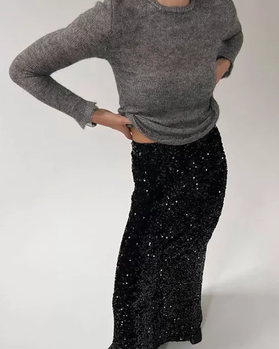 Sequined Split-Joint H-Line Loose Skirts