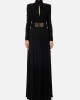 Long Sleeves Pleated Solid Color Split-Side V-Back High-Neck Evening Dresses Maxi Dresses