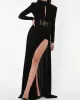 Long Sleeves Pleated Solid Color Split-Side V-Back High-Neck Evening Dresses Maxi Dresses