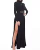 Long Sleeves Pleated Solid Color Split-Side V-Back High-Neck Evening Dresses Maxi Dresses