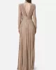 Long Sleeves Pleated Solid Color Split-Side V-Back High-Neck Evening Dresses Maxi Dresses