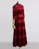 Embroidered Hollow Solid Color Split-Joint Half Sleeves High Waisted High Neck Maxi Dresses