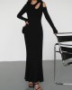 Hollow Solid Color Long Sleeves Skinny Cold Shoulder Maxi Dresses