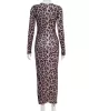 Leopard Printed Bodycon Long Sleeves Round-Neck Maxi Dresses