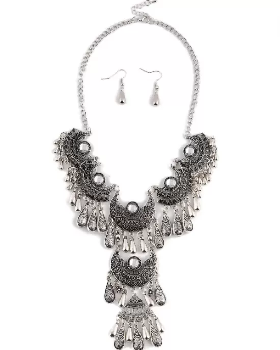 Retro Hollow Necklace Earrings Set